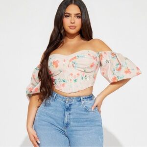 Fashion Nova Pink Floral Off-Shoulder Crop Top